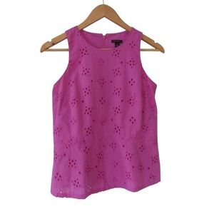 Ann Taylor Eyelet Peplum Sleeveless Blouse 00 Fuschia Pink Lined Floral Feminine